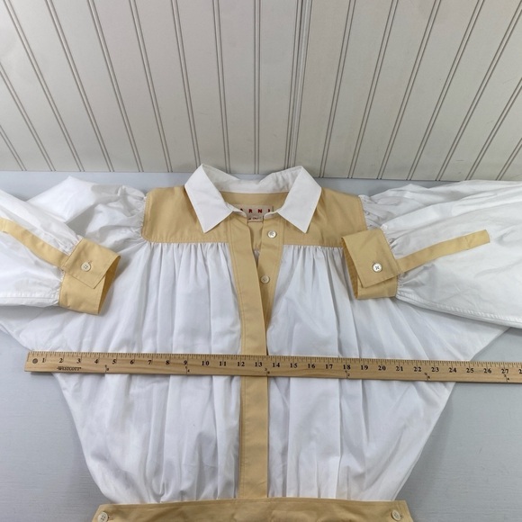 Marni Made in Italy White Tan Buttoned Front Poplin Midi Shirt Dress Sz 6 (42) - Picture 12 of 15